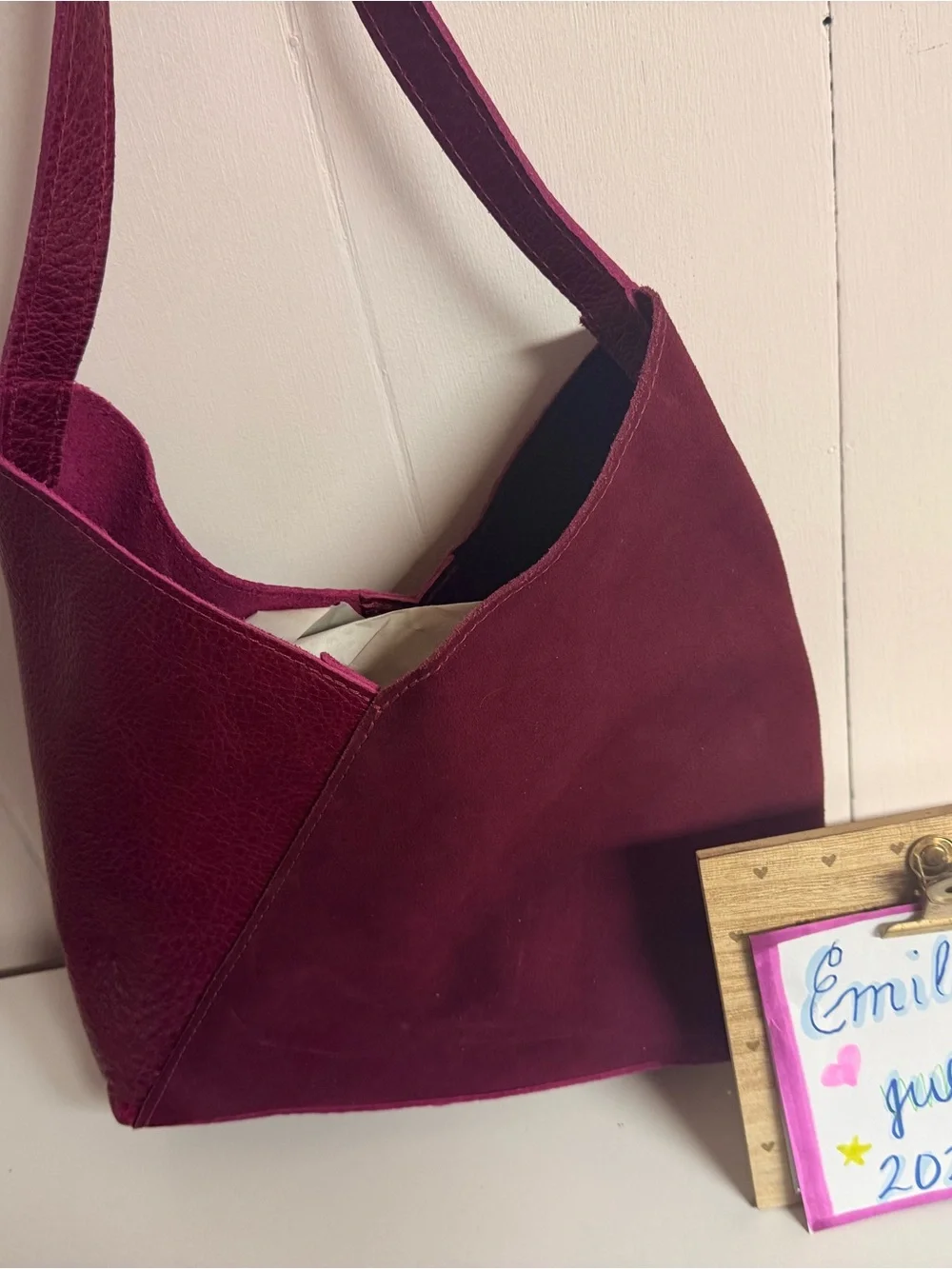 PLG Large Naomi Two Toned leather suede combo Bloomchid  Leather Shoulder Bag
